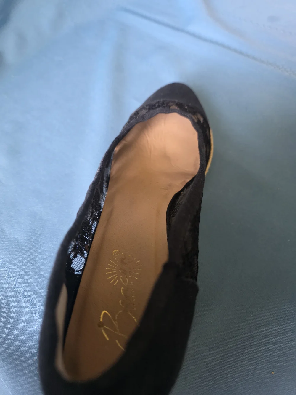 Beacon Black Lace Espadrille Wedge Heels  Size 10N